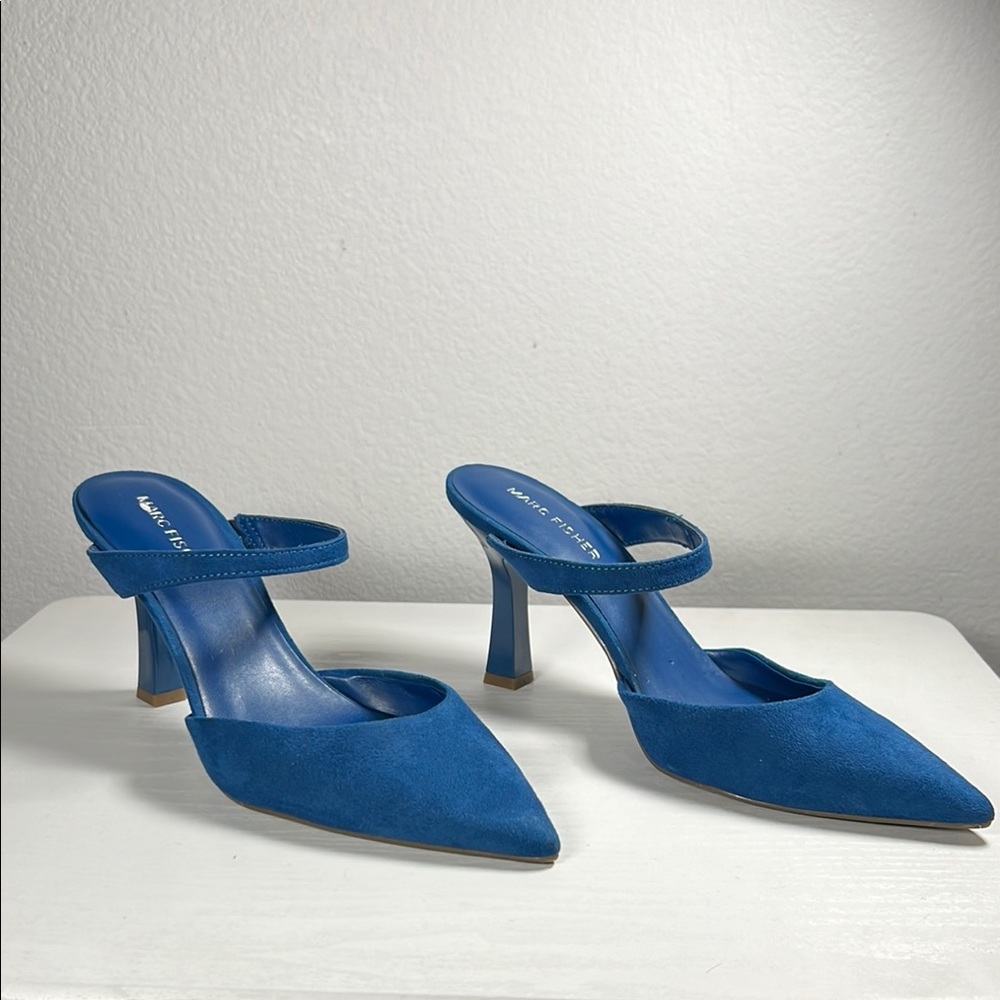 Women's Marc Fisher Hadais Suede Slip-on Pointy Toe High Heel Mules Sz. 7.5 M